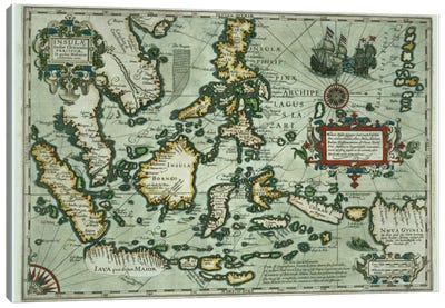 Map of the East Indies, pub. 1635 in Amsterdam  Canvas Art Print - Dutch School