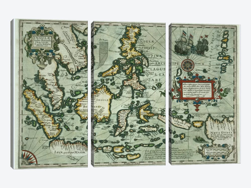Map of the East Indies, pub. 1635 in Amsterdam  by Dutch School 3-piece Art Print