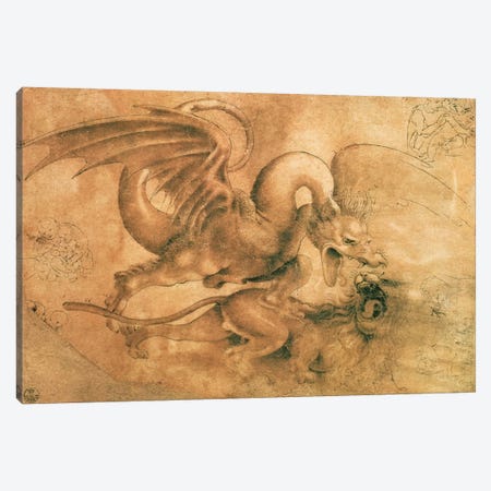 Fight between a Dragon and a Lion  Canvas Print #BMN1281} by Leonardo da Vinci Canvas Artwork