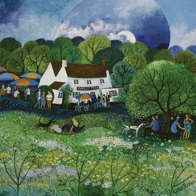 The Barley Mow. Watercolour Inks 2009 by Lisa Graa Jensen metal wall art