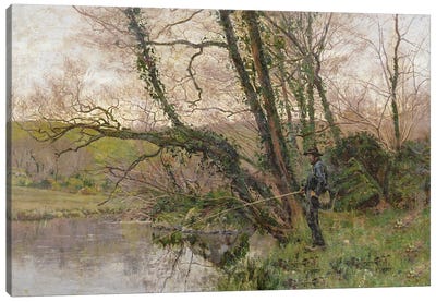 Fisherman Beside A Stream Canvas Art Print