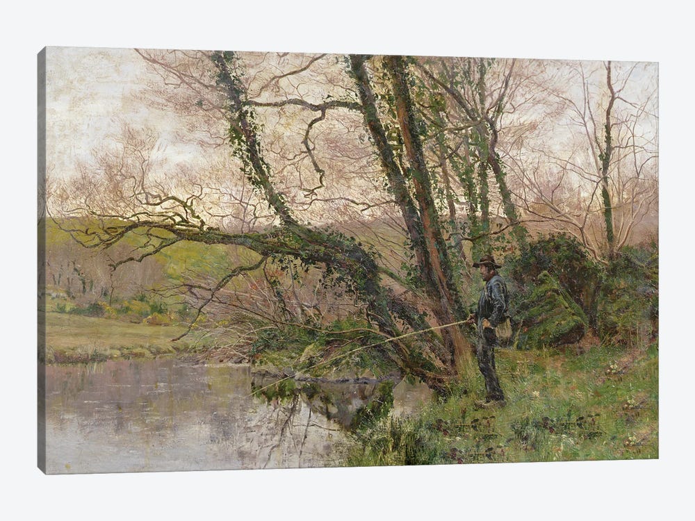 Fisherman Beside A Stream by Aloysius C. O'Kelly 1-piece Canvas Wall Art