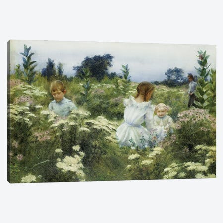 Among The Wildflowers Canvas Print #BMN12898} by Charles Courtney Curran Canvas Art Print