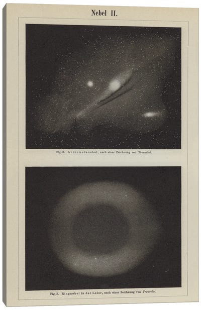 Views Of The Andromeda Nebula And The Ring Nebula In The Constellation Lyra Canvas Art Print - Nebula Art