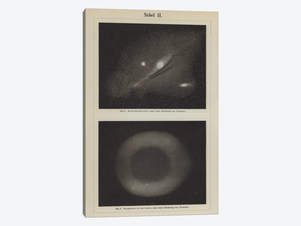 Views Of The Andromeda Nebula And The Ring Nebula In The Constellation Lyra by Étienne Léopold Trouvelot 1-piece Canvas Art Print