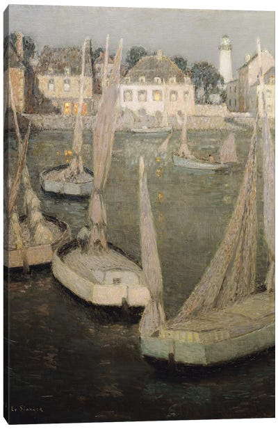 Breton Port By Moonlight Canvas Art Print - Post-Impressionism Art