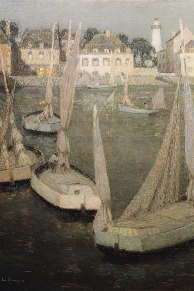 Henri Eugene Augustin Le Sidaner: Breton Port By Moonlight by Henri Eugene Augustin Le Sidaner