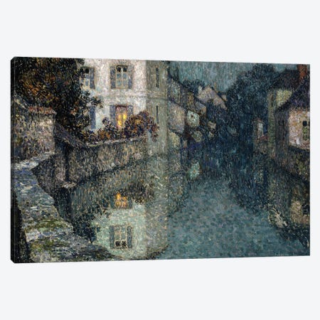 Houses On The Canal, Nemours Canvas Print #BMN12923} by Henri Eugene Augustin Le Sidaner Art Print