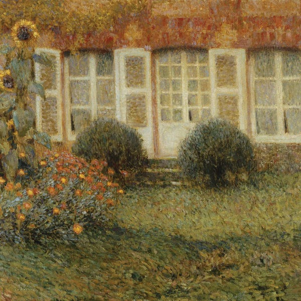 Fine Art Print: Pavilion House With Sunflowers by Henri Eugene Augustin Le Sidaner