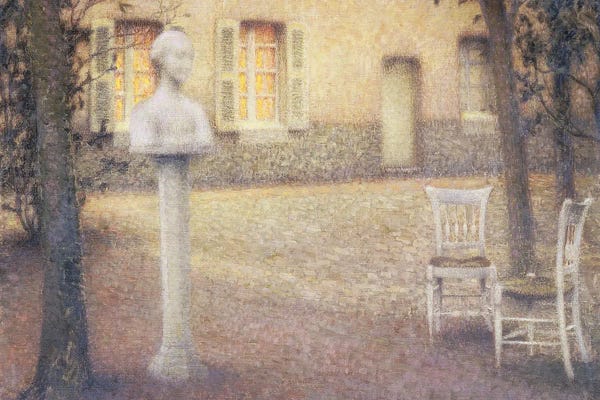 Henri Eugene Augustin Le Sidaner: The Bust In The Garden At Twilight by Henri Eugene Augustin Le Sidaner