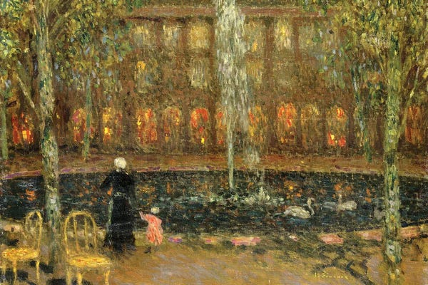 Henri Eugene Augustin Le Sidaner: The Pond At The Palais Royal; by Henri Eugene Augustin Le Sidaner