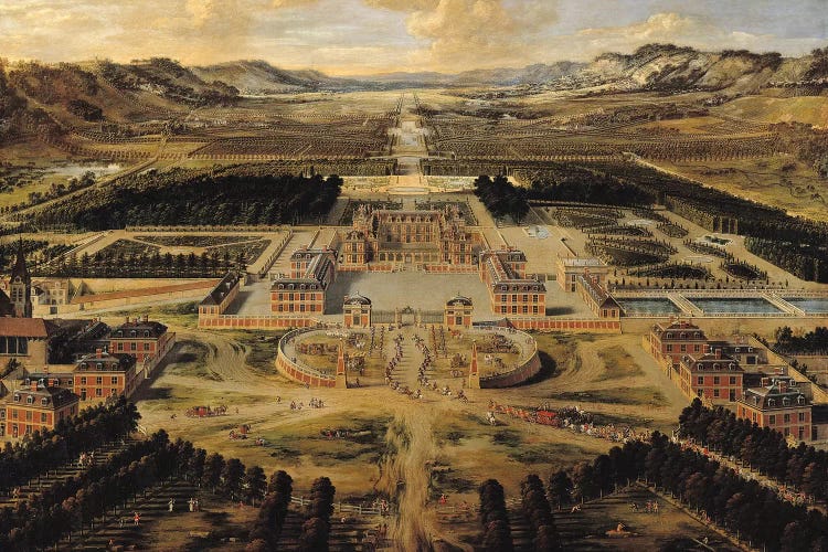 Perspective view of the Chateau, Gardens and Park of Versailles seen from the Avenue de Paris, 1668 