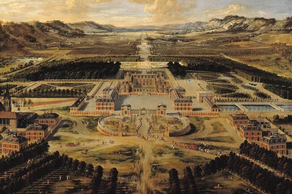 Île-de-France: Perspective view of the Chateau, Gardens and Park of Versailles seen from the Avenue de Paris, 1668  by Pierre Patel
