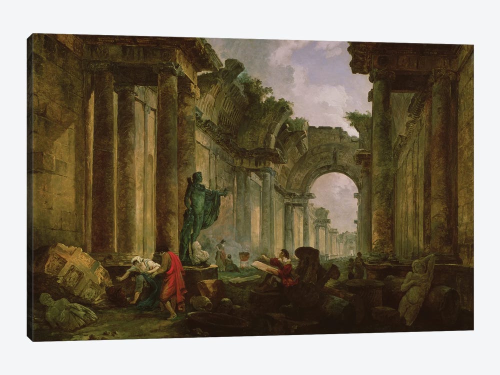 Imaginary View Of The Grand Gallery Of The Louvre In Ruins, 1796 by Hubert Robert 1-piece Canvas Wall Art