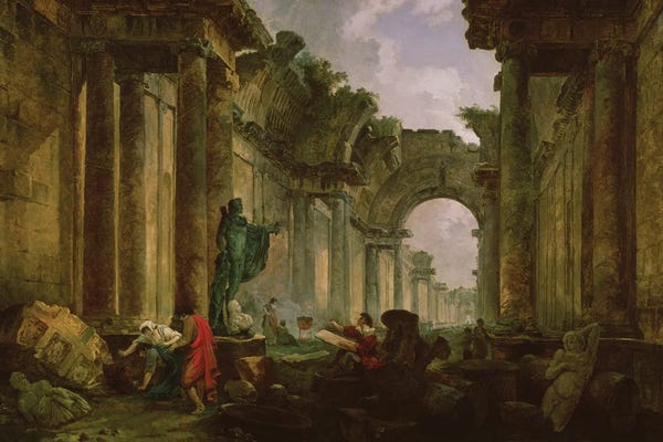 Columns: Imaginary View Of The Grand Gallery Of The Louvre In Ruins, 1796 by Hubert Robert