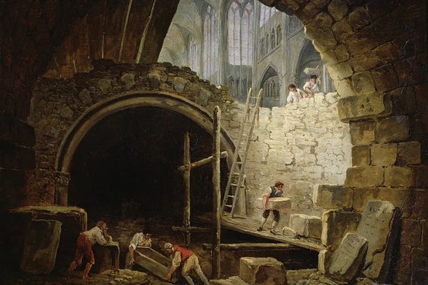 Hubert Robert: Plundering The Royal Vaults At St. Denis In October 1793 by Hubert Robert