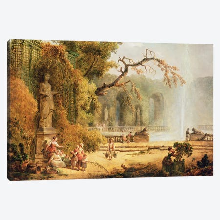 Romantic Garden Scene Canvas Print #BMN12964} by Hubert Robert Canvas Artwork