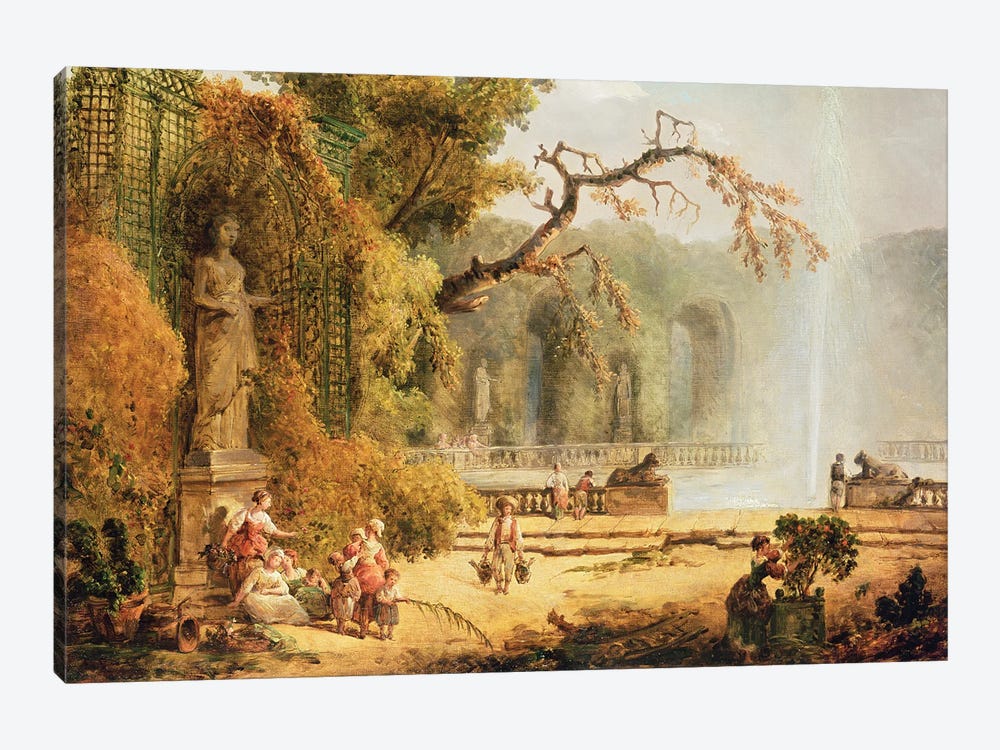 Romantic Garden Scene by Hubert Robert 1-piece Canvas Wall Art