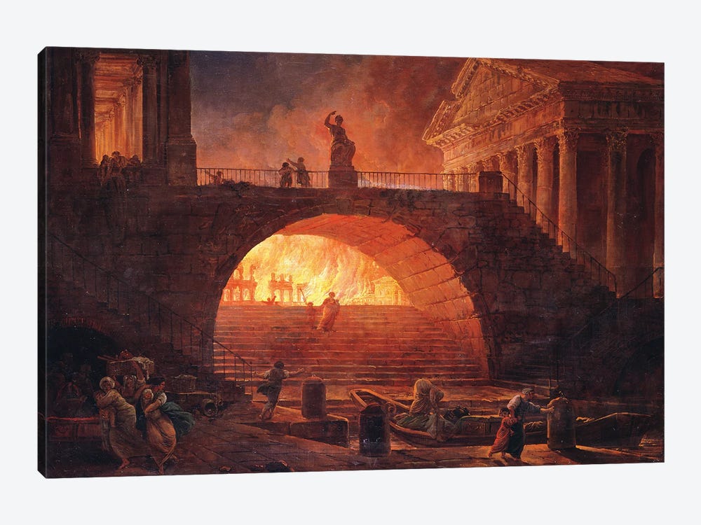 The Fire Of Rome, 18 July 64 Ad by Hubert Robert 1-piece Canvas Artwork