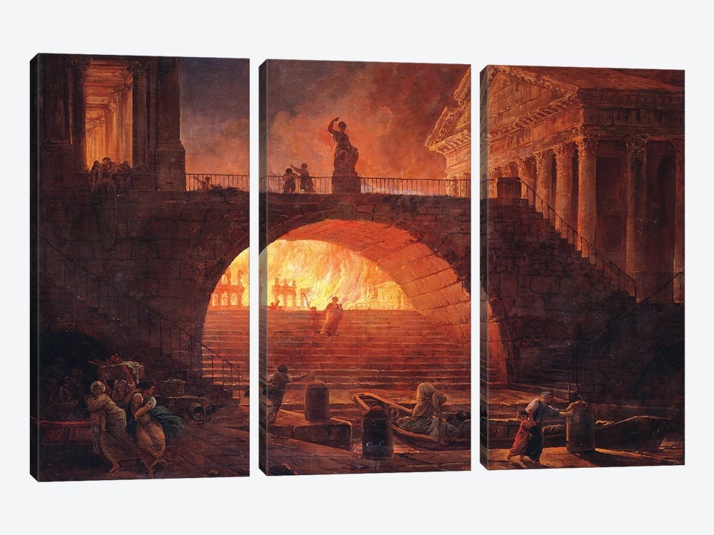 The Fire Of Rome, 18 July 64 Ad by Hubert Robert 3-piece Canvas Art