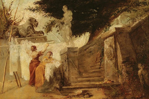 Hubert Robert: Washerwomen In A Garden, C.1756-61 by Hubert Robert