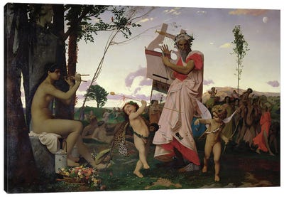 Anacreon, Bacchus And Aphrodite, 1848 Canvas Art Print - Mythological Figures
