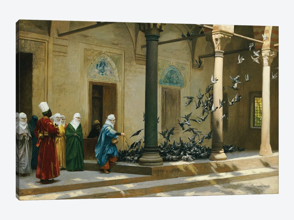 Harem Women Feeding Pigeons In A Courtyard by Jean Leon Gerome 1-piece Canvas Print