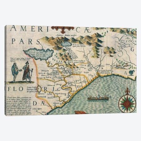 Virginiae Item et Floridae Americae Provinciarum, Nova Descriptio, Atlas Sive Cosmographie Canvas Print #BMN1297} by Jodocus Hondius Canvas Wall Art
