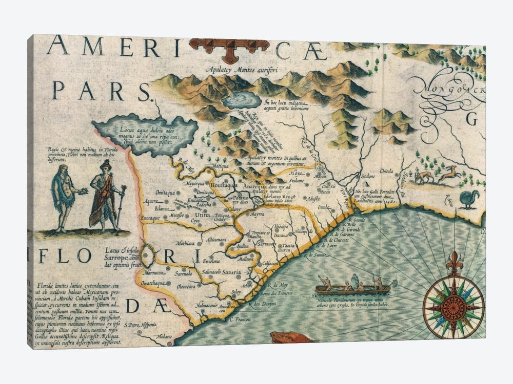 Virginiae Item et Floridae Americae Provinciarum, Nova Descriptio, Atlas Sive Cosmographie by Jodocus Hondius 1-piece Canvas Artwork