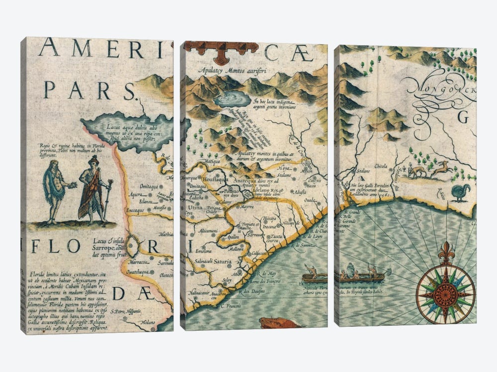 Virginiae Item et Floridae Americae Provinciarum, Nova Descriptio, Atlas Sive Cosmographie 3-piece Canvas Art