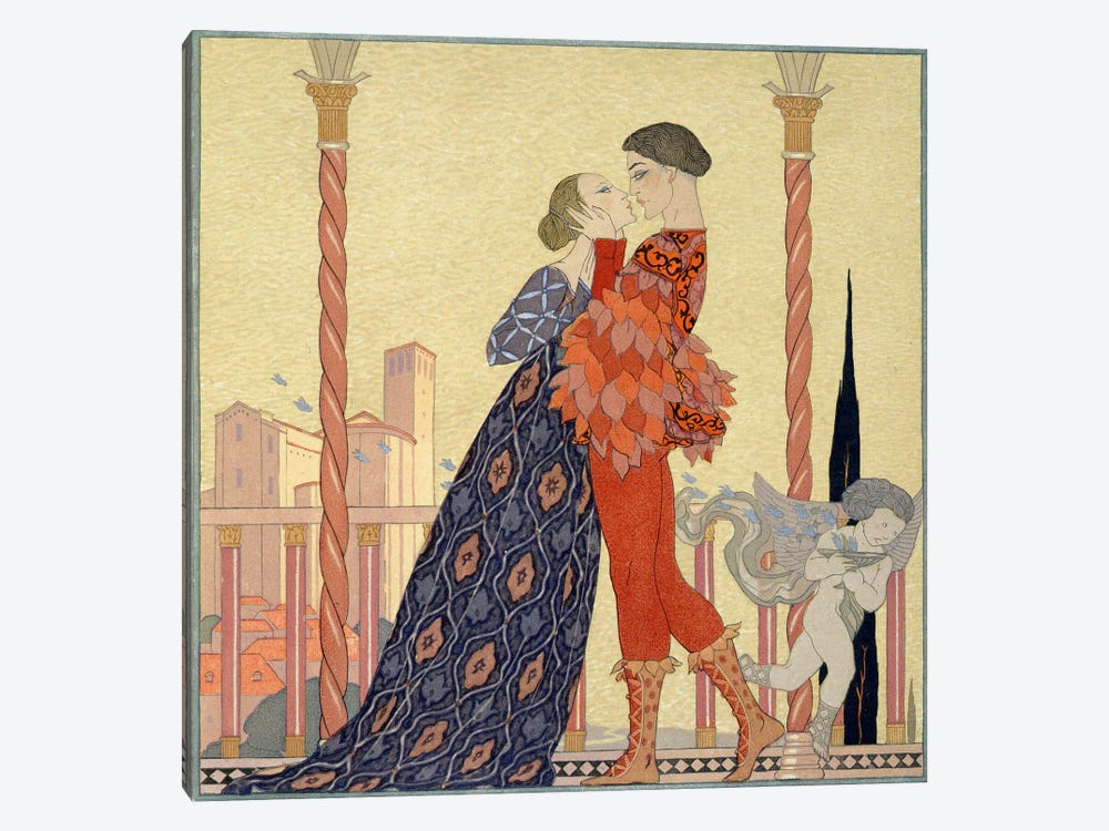 Lovers on a Balcony (w/c on paper) by George Barbier 1-piece Canvas Print