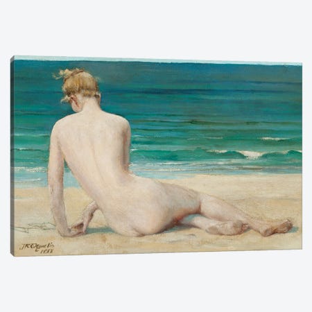 Nude Seated On The Shore, 1888 Canvas Print #BMN13001} by John Reinhard Weguelin Canvas Art Print