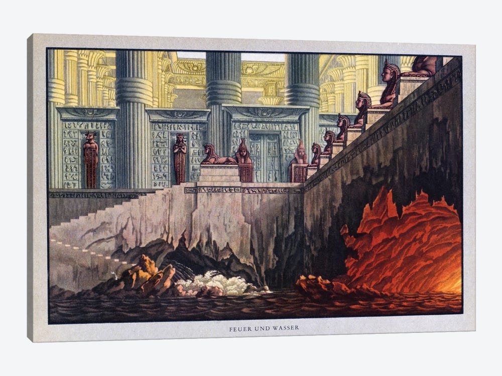 Mozart: Die Zauberflote - The Magic Flute: Fire And Water, Two Ordeals Of Tamino, 1816 by Karl Friedrich Schinkel 1-piece Canvas Print