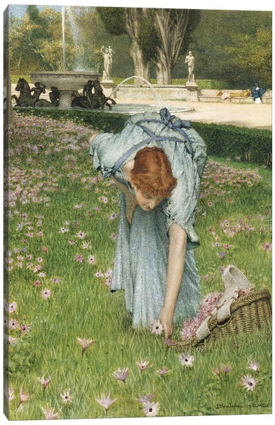 Flora - Spring In The Gardens Of The Villa Borghese Canvas Art Print - Sir Lawrence Alma-Tadema