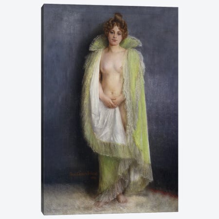 A Nude With A Green Cloak, 1899 Canvas Print #BMN13028} by Pierre Carrier-Belleuse Canvas Art Print