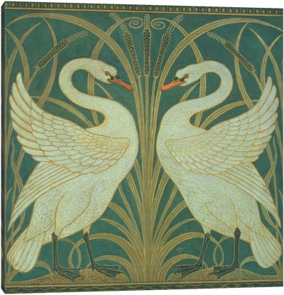 Panel Of "Swan, Rush & Iris" Canvas Art Print - Swan Art