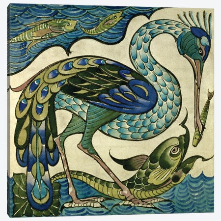 Tile Design Of Heron And Fish Canvas Print #BMN13044} by Walter Crane Canvas Art