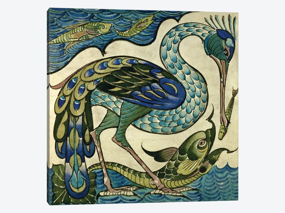 Tile Design Of Heron And Fish by Walter Crane 1-piece Canvas Artwork