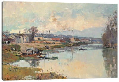La Seine à Port Marly Canvas Art Print - Rowboat Art