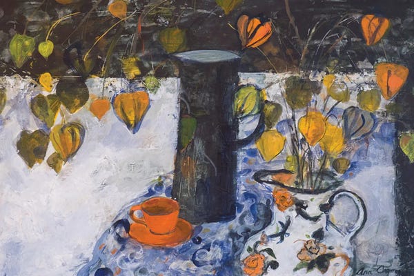 Fine Art Print: Chinese Lanterns In A Black Jug by Ann Oram