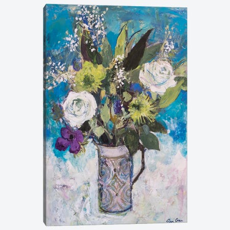 Jug With White Roses And Other Flowers Canvas Print #BMN13099} by Ann Oram Canvas Art
