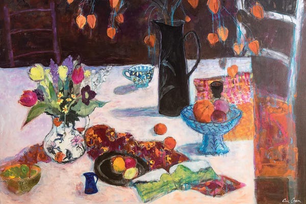 Ann Oram: Kitchen Still Life With Chinese Lanterns, 2019 by Ann Oram