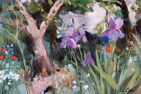 Irises: Mediterranean Garden With Irises, 2019 by Ann Oram