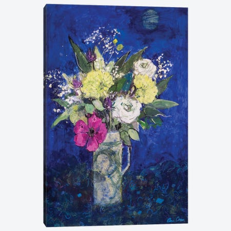 Midnight Flowers, Deep Blue Ground Canvas Print #BMN13104} by Ann Oram Canvas Print