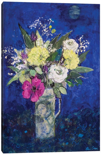 Midnight Flowers, Deep Blue Ground Canvas Art Print