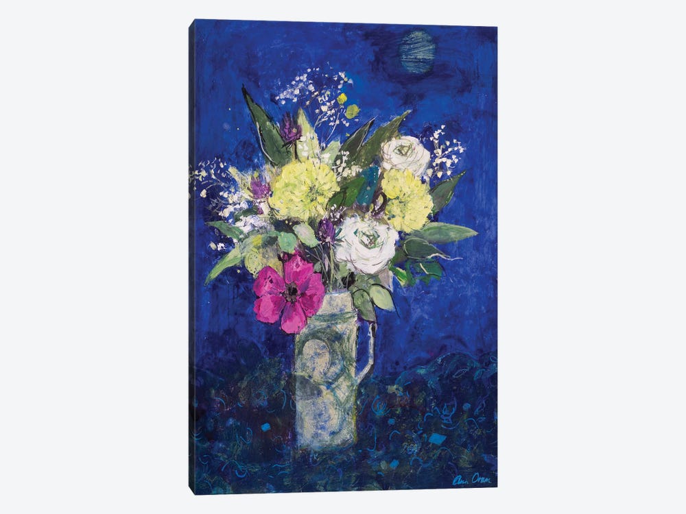 Midnight Flowers, Deep Blue Ground by Ann Oram 1-piece Art Print