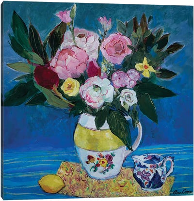 Peonies In A Yellow And White Jug, 2021 Canvas Art Print