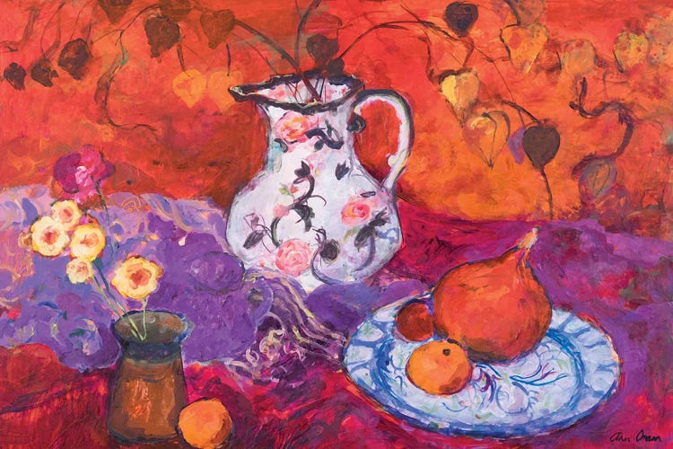 Red Still Life With Chinese Lantern