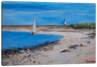 Sailing Boat Off Berwick, 2021 Canvas Art Print - Coastal Sand Dune Art