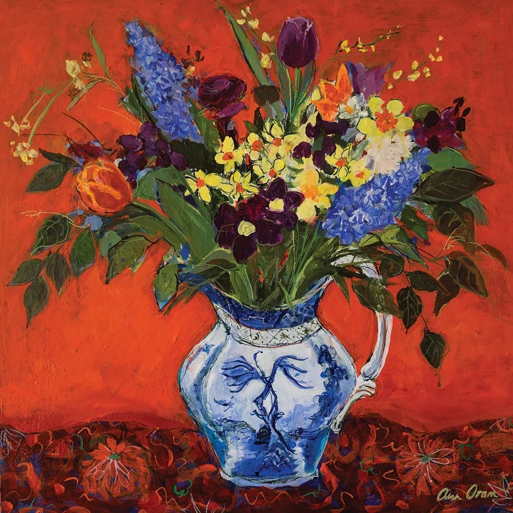 Spring Flowers On Red, 2017